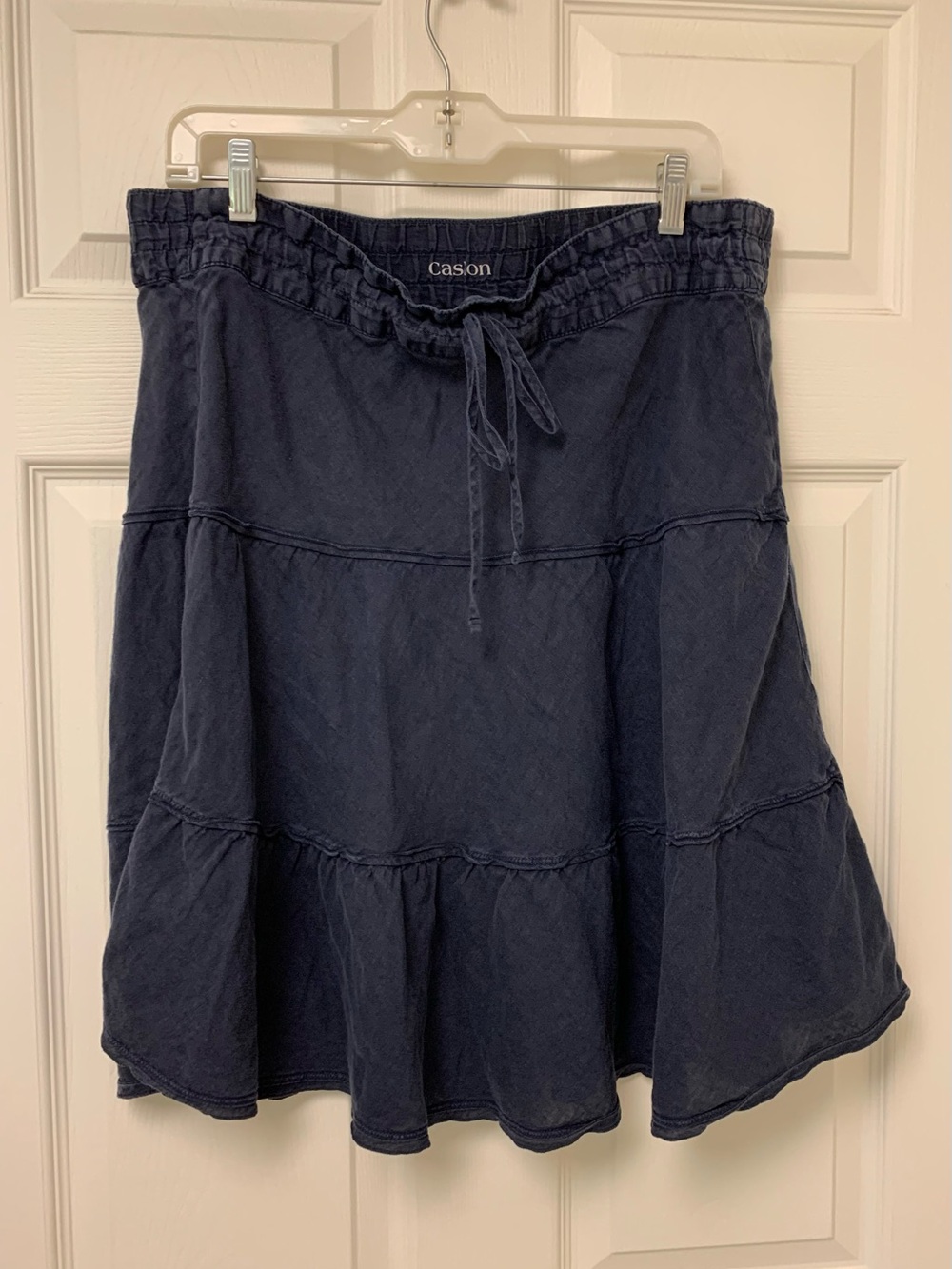 Caslon 100% Linen Navy Tiered Lightweight  Skirt with Drawstring